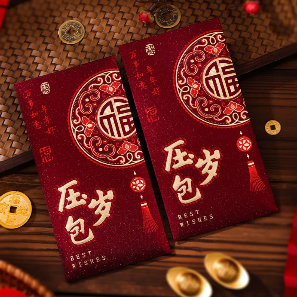

6pcs Blessing Gift Hot Gold 2026 Horse Year Red Envelope Art Paper Traditional Lucky Money Bags Hongbao Red Packet Lunar Year