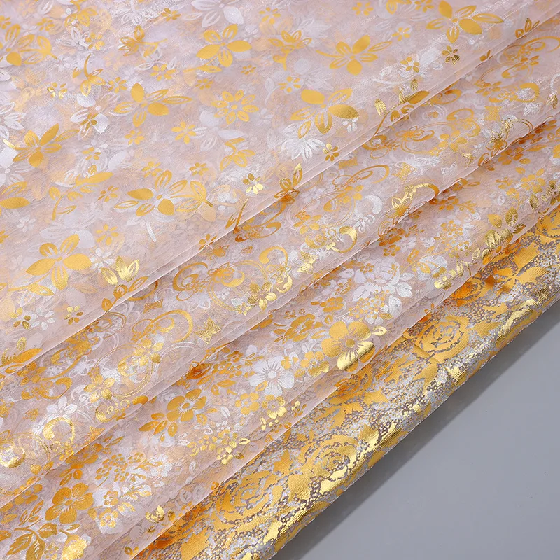 European Pattern Gold Foil Organza Fabric, Princess Dress Veil Puff Skirt, Wedding Candy Bag DIY Garment Accessories