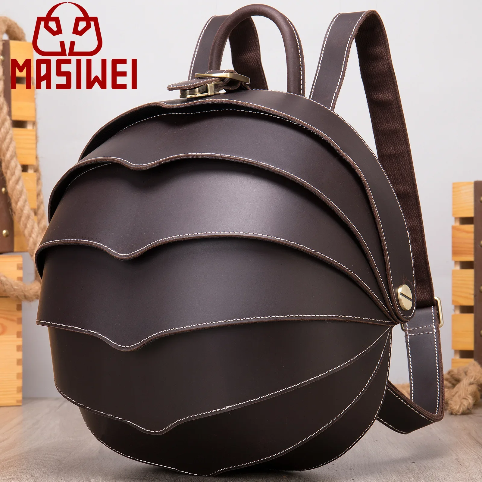 

Crazy Horse Cowhide Men's Bag Retro Genuine Leather Men's Backpack Creative Beetle Backpack Trendy Cool Backpack