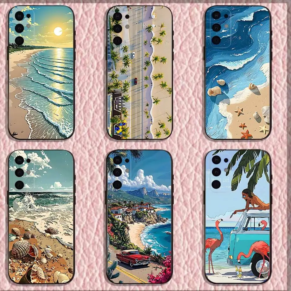 

Sea Beach Trees landscape Phone Case For Samsung S25,S24,S21,S22,S23,S30,Ultra,S20,Plus,Fe,Lite,5G Black Cover
