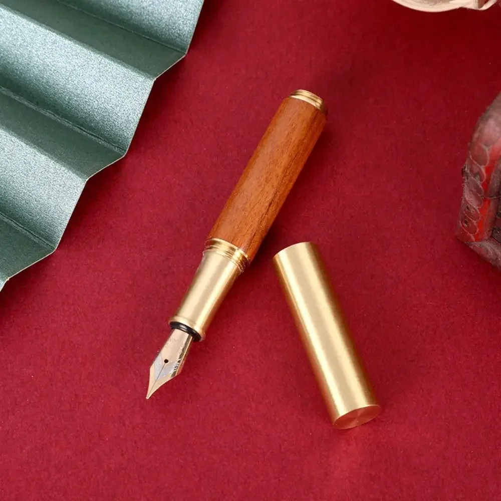 

Vintage Metal Brass Pocket Pen Sandalwood Quick-drying Signature Pen Mini Writing Tools Gifts