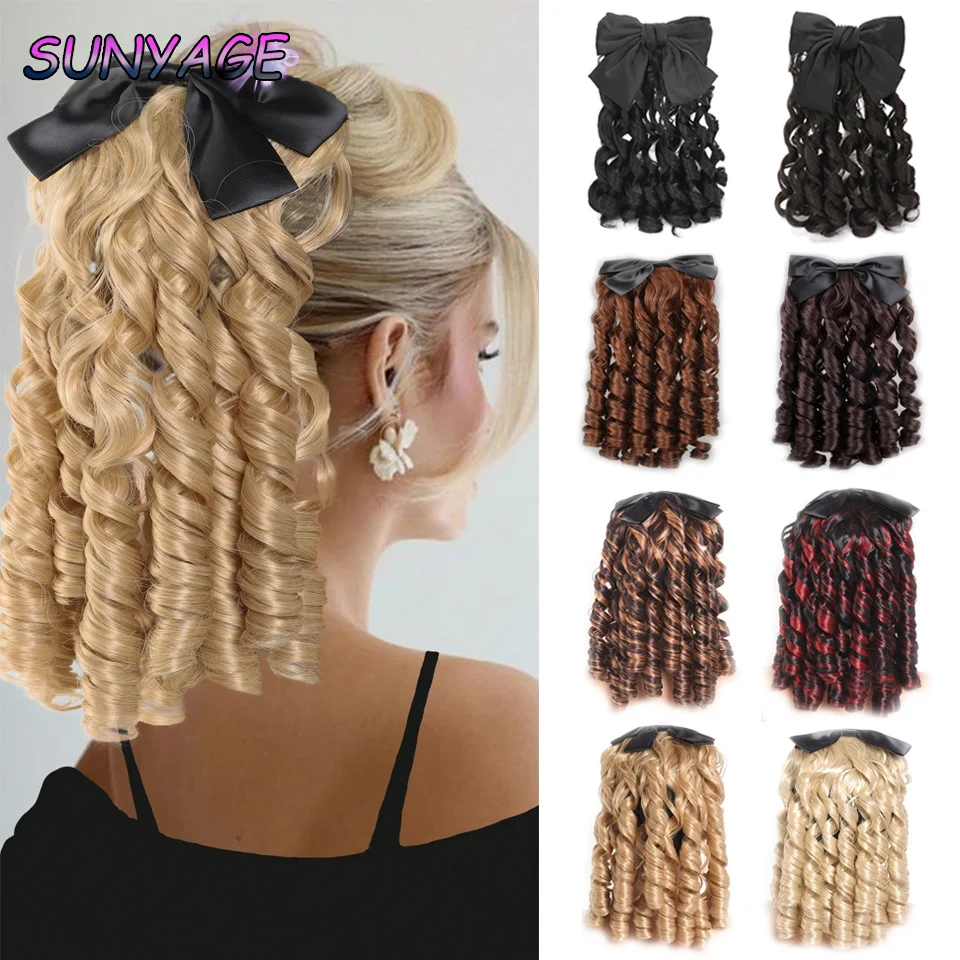 SUNYAGE Synthetic Retro Ponytail with Comb Europen Princess Curly Puff Ponytail Clip in Hair Tail Natural False Hair Extension