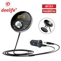 Deelife Bluetooth AUX Adapter in Car Handsfree Kit BT 5.0 Audio Receiver for Auto Phone Hands Free Carkit FM Transmitter