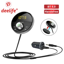 Deelife Bluetooth AUX Adapter in Car Handsfree Kit BT 5.0 Audio Receiver for Auto Phone Hands Free Carkit FM Transmitter