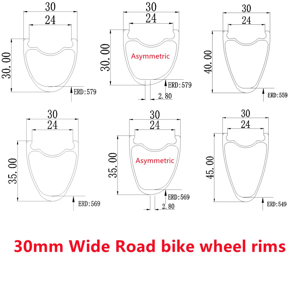 30mm Width Road Bike Carbon Rims 700C Carbon Rims Tubeless UD 3K 12K Matte Glossy Customizable 700C Carbon Bicycle Wheel Rim