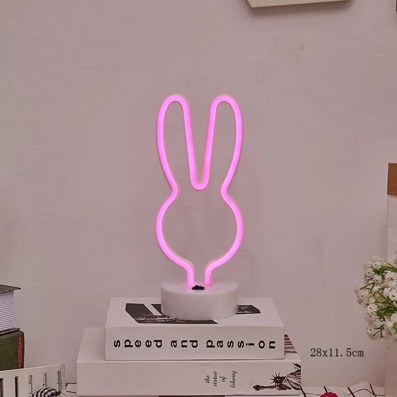 Rabbit Ear Shaped Neon Light USB or 3AA Battery Powered Suitable for Room Table Decoration Window Night Light 05