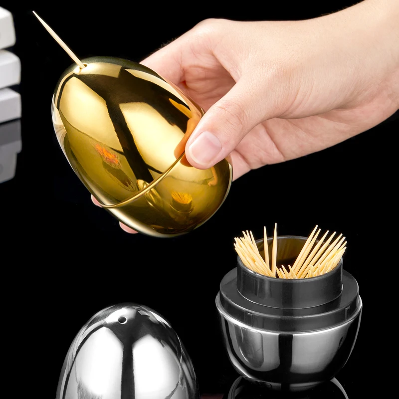 

Creative 304 Stainless Steel Egg-Shaped Dental Brush Tube Dust-Proof Gold & Silver Desktop Ornament with Dental Floss Holder