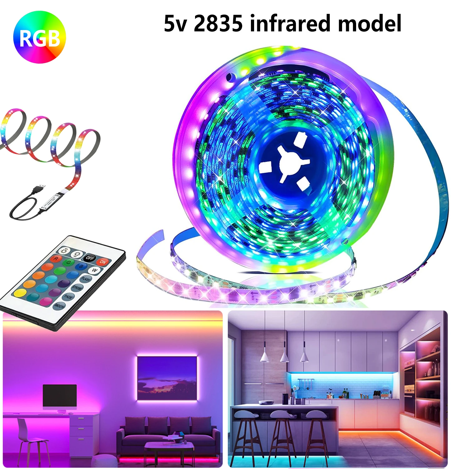 

Светодиодная лента 5050, 5 В постоянного тока, USB-разъем 5 м, изменение цвета подсветки телевизора, освещение своими руками для украшения спальни.