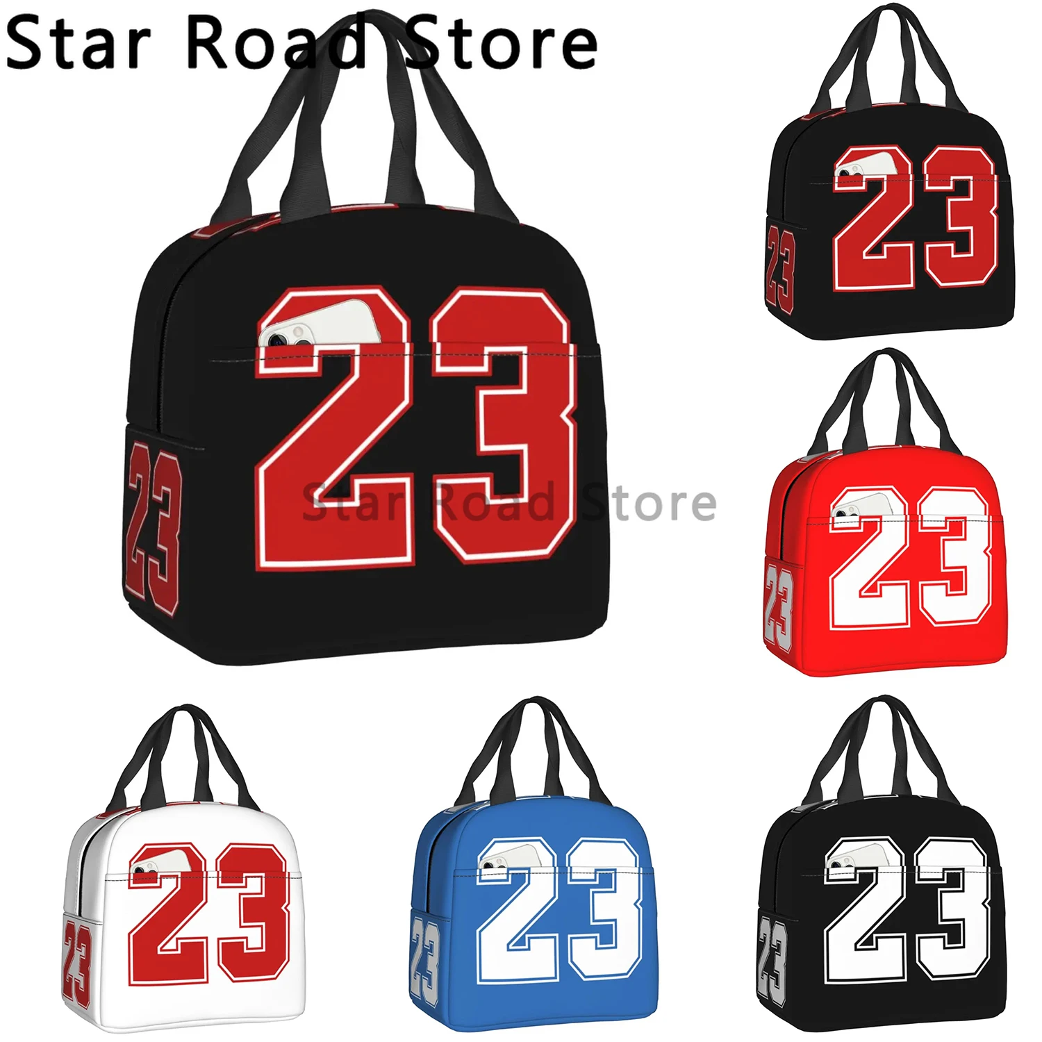 Classic Number Basketball Lunch Bag, refrigerador quente, lancheira isolada para mulheres, piquenique de comida escolar para crianças, Tote Container, clássico, 23