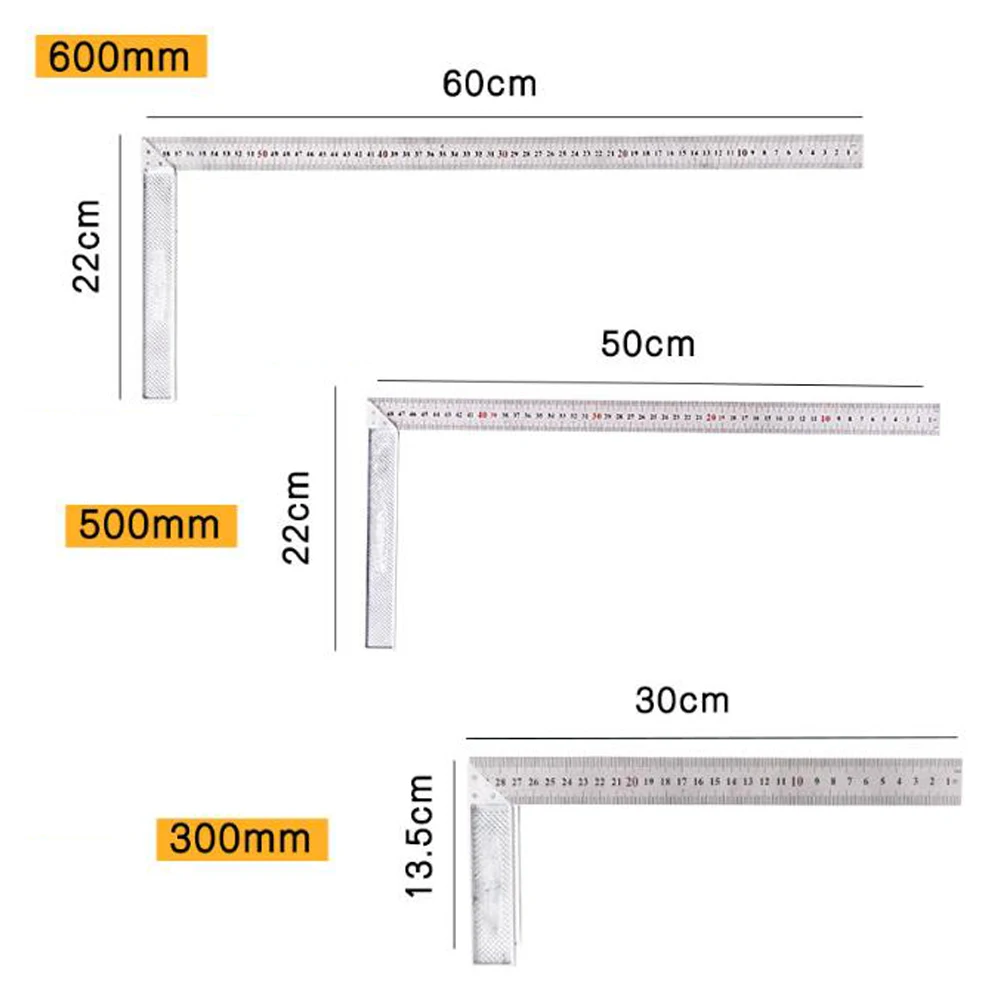 3PCS L Shape Angle Square Ruler Stainless Steel 30 50 60cm for Accurate Measurements in For Woodworking Projects
