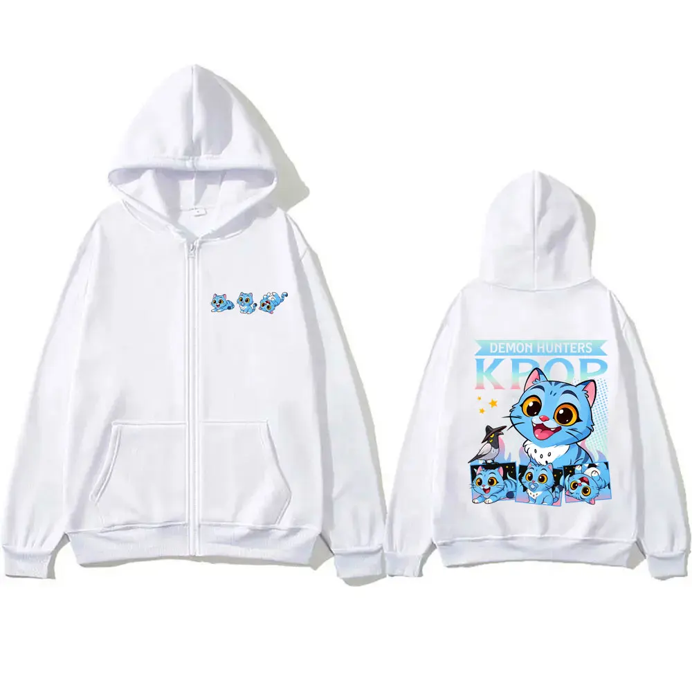New Kpop Demon Hunters Derpy Tiger Zipper Hoodie Men Women Clothing Fashion Cartoon Trend Zip Up Jacket Male Vintage Streetwear