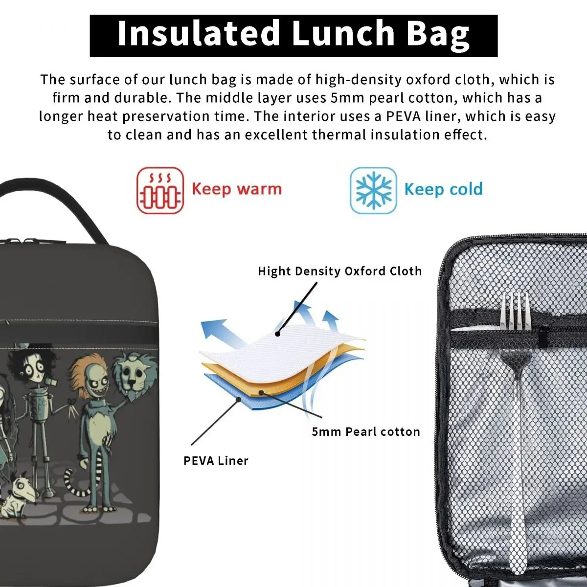 Tim Burton Horror Movie Insulated Lunch Bags for Women Gothic Halloween Film Portable Cooler Thermal Food Lunch Box School