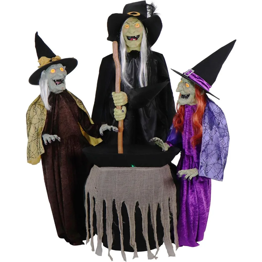 

Motion-Activated Wicked Sitchwick Sisters, Plug-in Talking Scare Halloween Animatronics for Indoor or Covered Outdoor Display