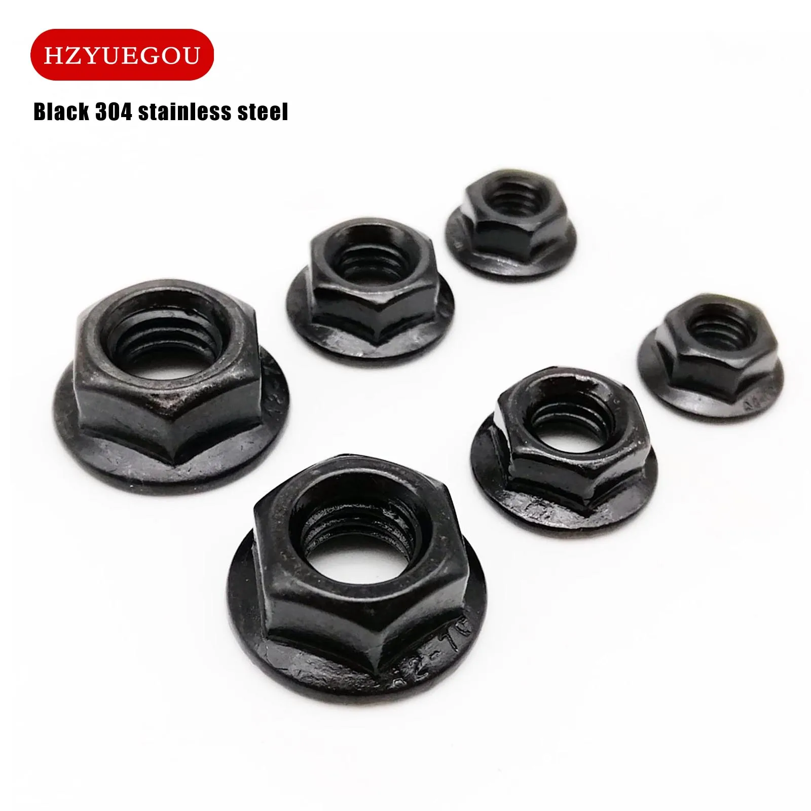 2/10pcs M3 M4 M5 M6 M8 M10 M12 Black 304 Stainless Steel Metric Threaded Hex Head Serrated Spinlock Flange Nut Locknut DIN6923