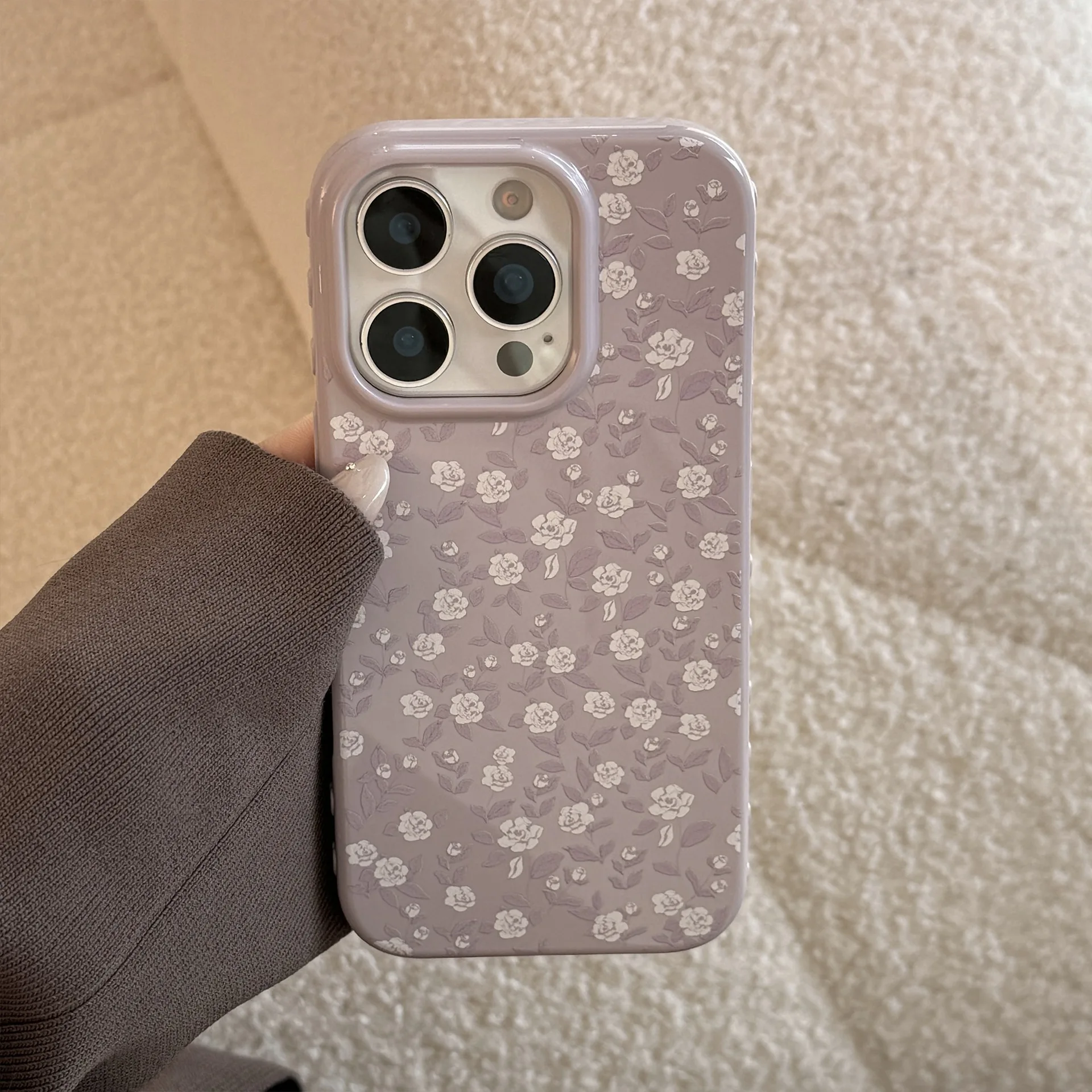 Koreanische Vollbild-Retro-weiße Rose-Blumen-weiche Handyhülle für iPhone 17, 16, 15, 14, 13, 12, Pro Max, stoßfeste Schutzhülle