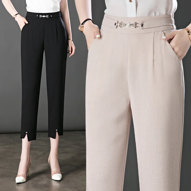 

Fdfklak New Pantalones De Mujer Slim Middle Aged Mother Spring Summer Nine Point Pant Fashion Straight Trousers Women S-6XL