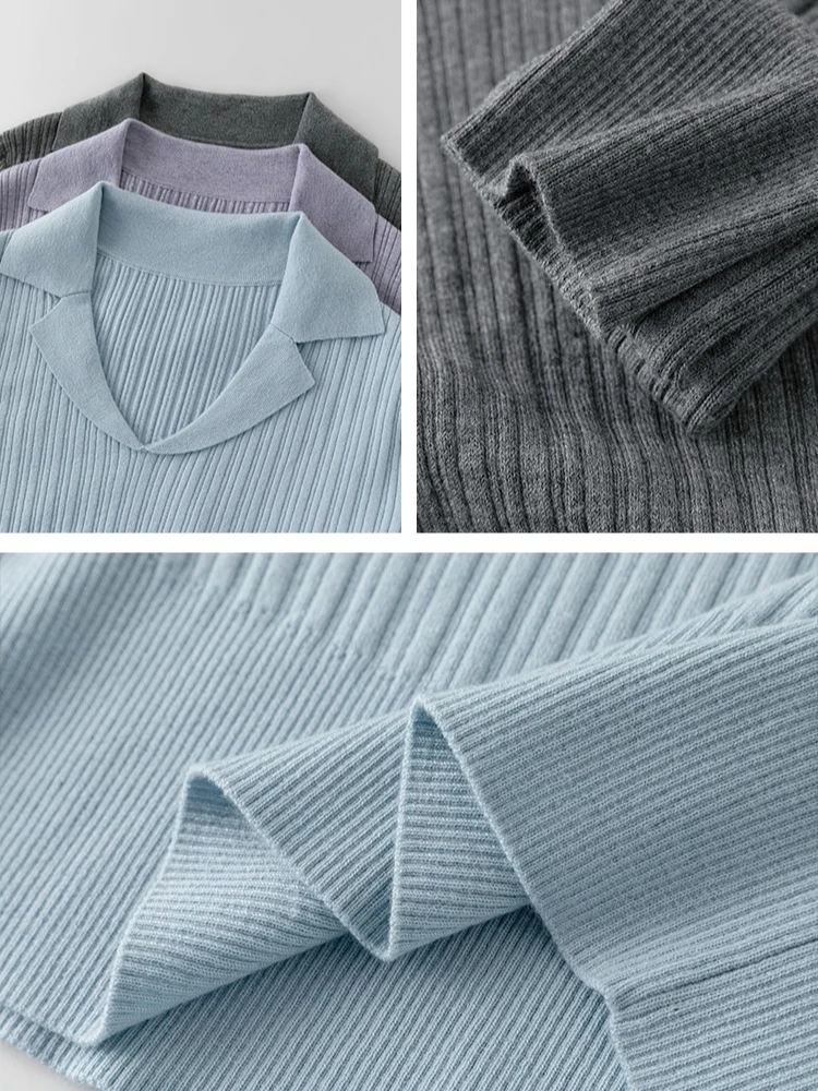 2025 Maglione lavorato a maglia a maniche lunghe per donna Autunno Inverno Donna Colletto polo Pullover Casual Maglioni lavorati a maglia tinta unita Crop Top