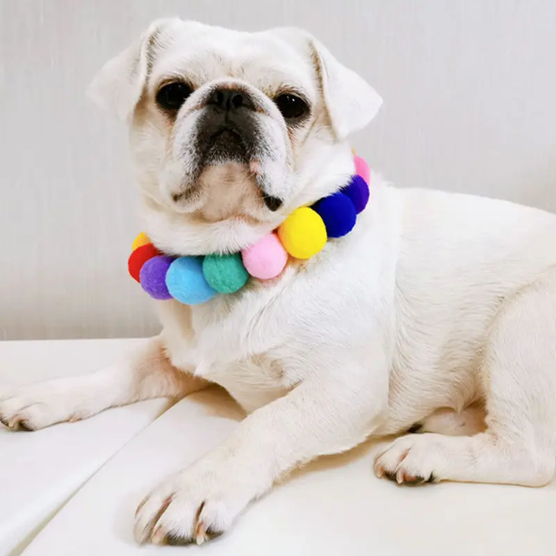 Pet Dog Bow Tie Rainbow Flower Hair Ball Necklace Cat Collar Pet Dog Cat Bowties Neckties Dog Grooming Accessories