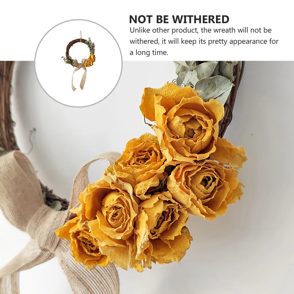 

1pc Dried Yellow Rose Garland Wall Flower Ring Wedding Floral Dry Flower Wreath Party Birthday Festival Door Lintel Decoration