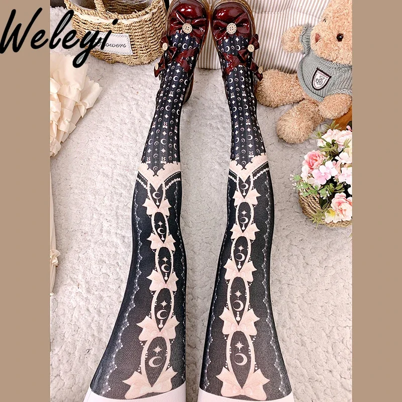 

Lolita Medias Mujer Jirai Kei 120D Velvet Stockings for Women Summer and Autumn Women's Sweet Japanese Socks Print Pantyhose