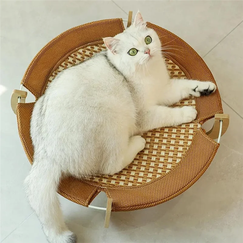 Pet Sleeping Pad Rattan Mat Super Cool Rattan Breathable Sleeping Bed Scratch-Resistant Cat Raised Bed Wooden Base-New