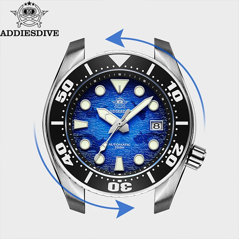 ADDIESDIVE Men\'s Sapphire Glass Mechanical Watch Waterproof Ceramic Bezel Luminous Automatic Watches Luxury Steel Diving Watch