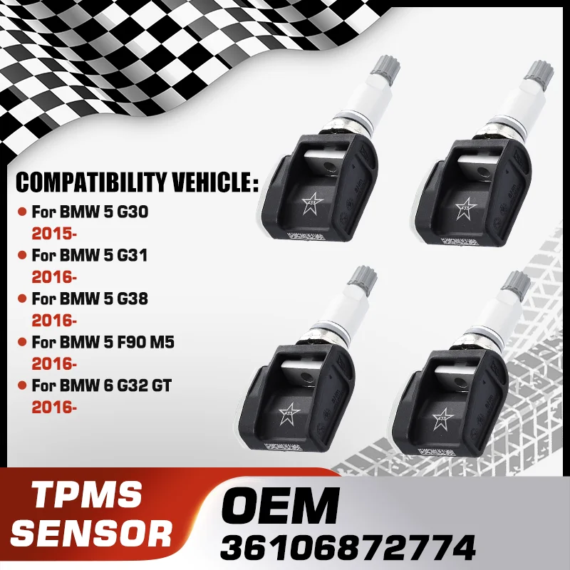 

Car For BMW 5 G30 BMW 5 G31 BMW 5 G38 BMW 5 F90 M5 BMW 6 G32 GT TPMS Tire Pressure Sensor Monitoring System 36106872774 433 MHz
