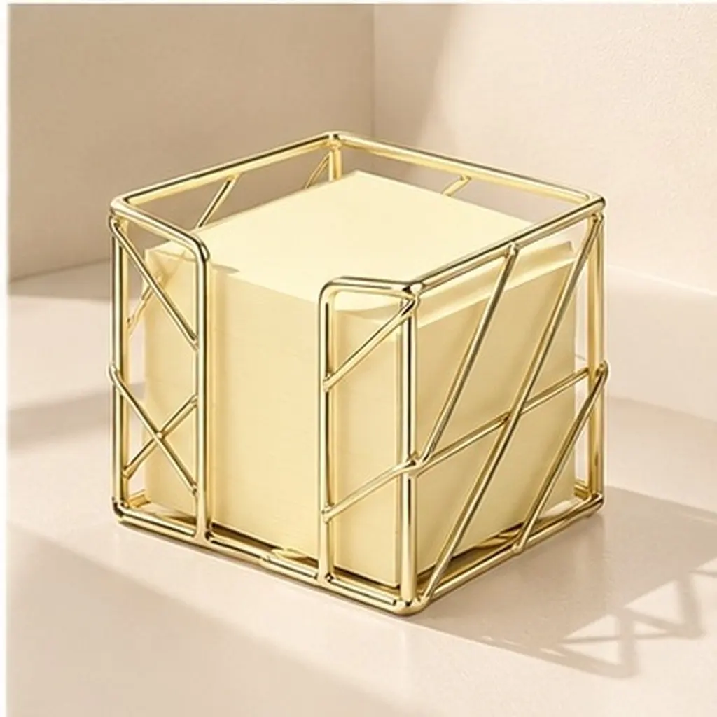 Gold Hollow Iron Memo Notes Holder Organizer Compact Desk Home Office Supplies Paper Towel Display