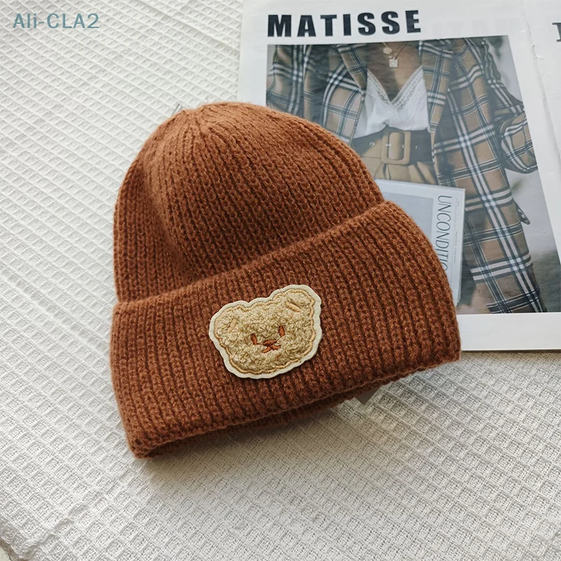 Cute Cartoon Bear Soft Warm Baby Beanies Knitted Hats For Toddler Children Embroidery Fall Winter Cap Girls Boys Crochet Hats image 4