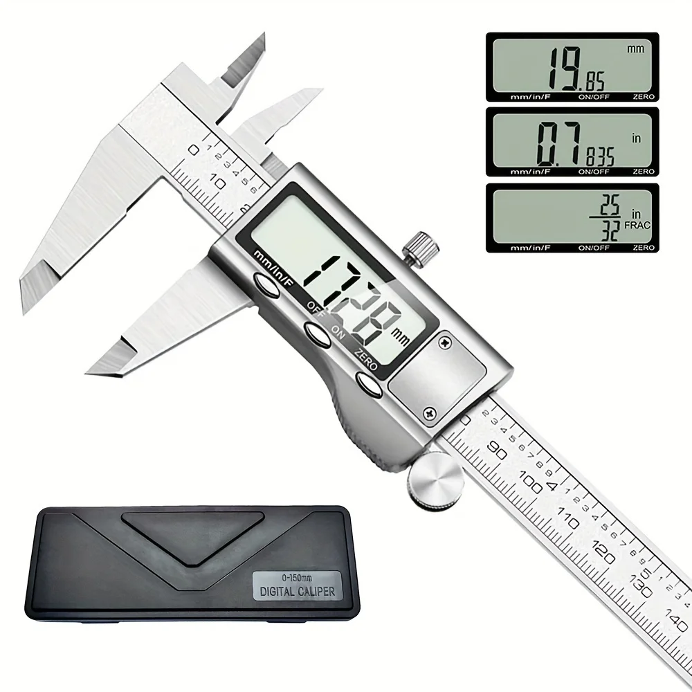 Digital Caliper Stainless Steel Vernier Caliper Digital Micrometer With Large LCD Screen, Easy Switch From Inch Metric Fraction