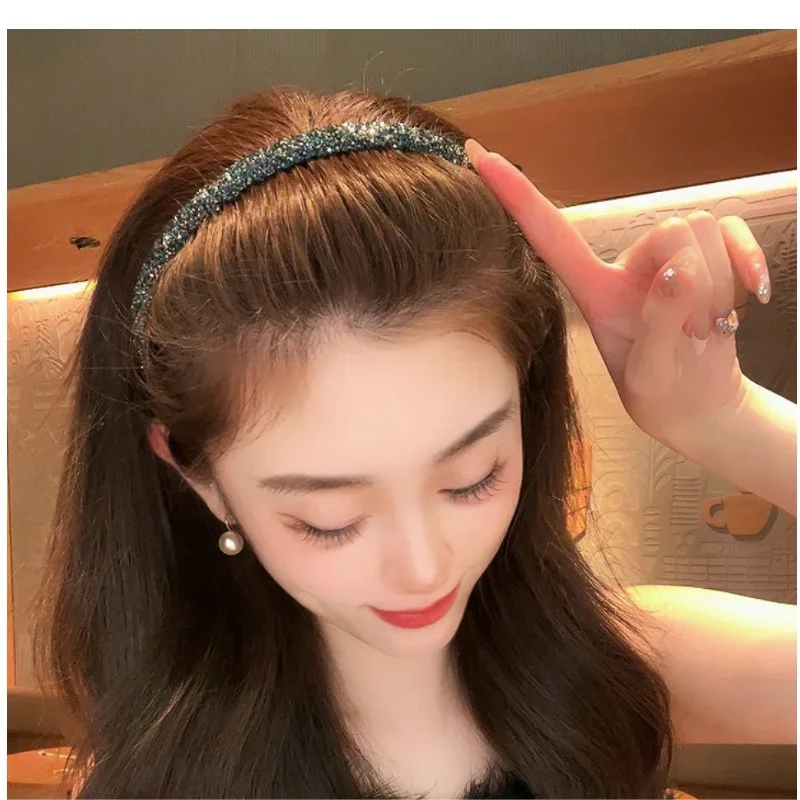 4 ピース/1 セット歯弾性ヘッドバンド女性のための光沢のある高級ヘアフープ甘い髪飾るクリスタルヘッドバンドノンスリップヘアバンド