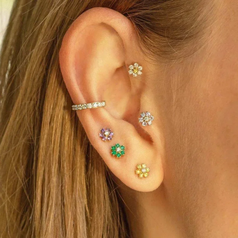 Women's Acupuncture Point Weight Loss Earrings Fashion Cubic Zirconia Flower Piercing Ear Bone Studs Slimming Health Jewelry