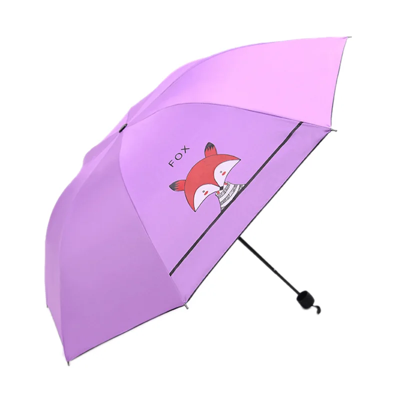 Cartoon Cute Little Fox Folding Umbrella School Travel Portable Anti-Ultraviolet Children's Sunny Umbrella