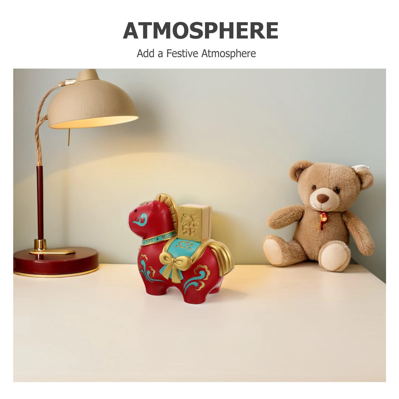 سنة الحصان حصالة على شكل حيوان 2026 السنة الصينية الجديدة زودياك هدية الراتنج الثروة الحظ حصالة حصان عملة البنك #3