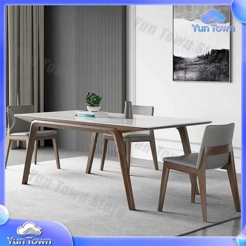 Nordic Wabi Sabi Solid Wood Dining Table for Small Apartment Modern Minimalist Ash Walnut Bright Rock Slab Medieval Style