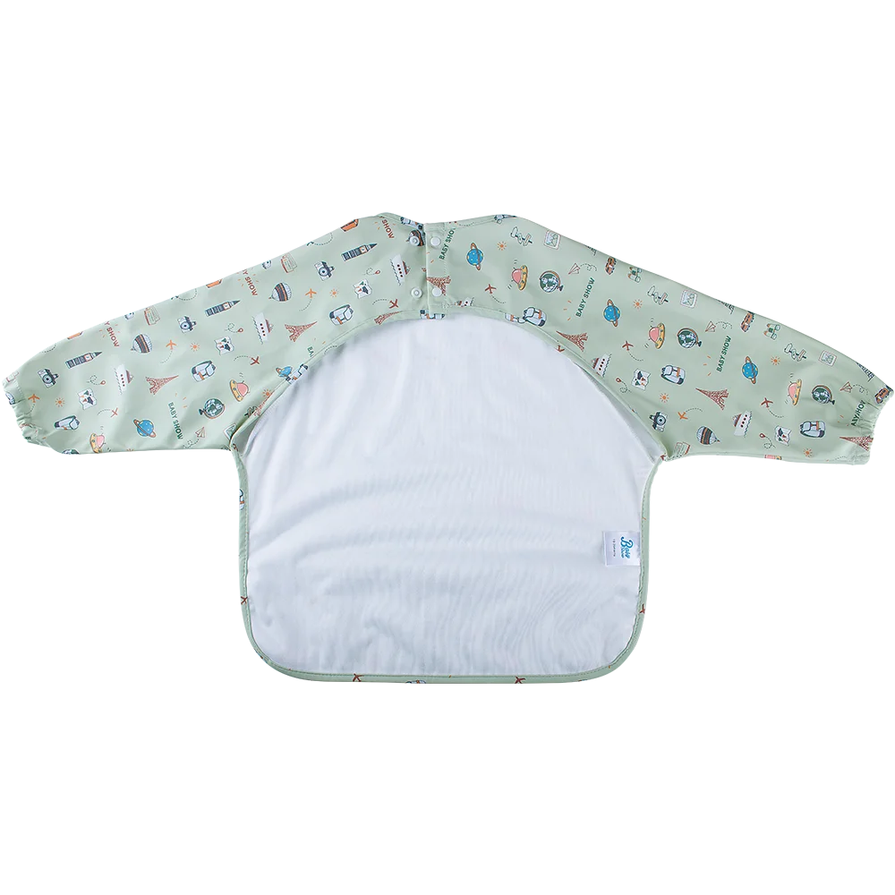 BIAI 1pc New Children Feeding Aprons Long Sleeve Baby Bib With Pocket Full Cover Kid Gown With Bag Waterproof Long-Sleeve Smock