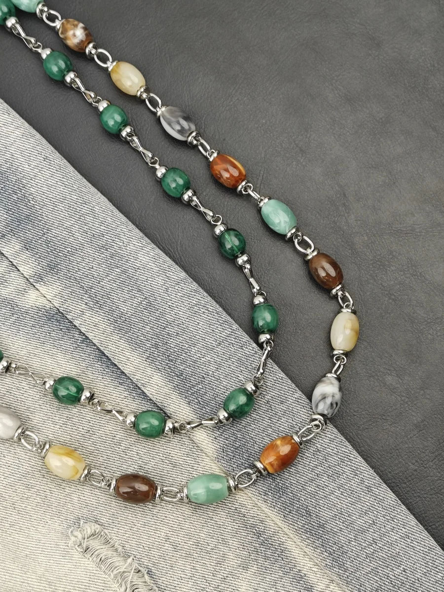 Farbiger Achat-Lmitations-Jade und Edelstein, mehrfarbige Hosenkette, böhmischer Stil, modische Luxus-Accessoires für Männer und Frauen – Detail 8