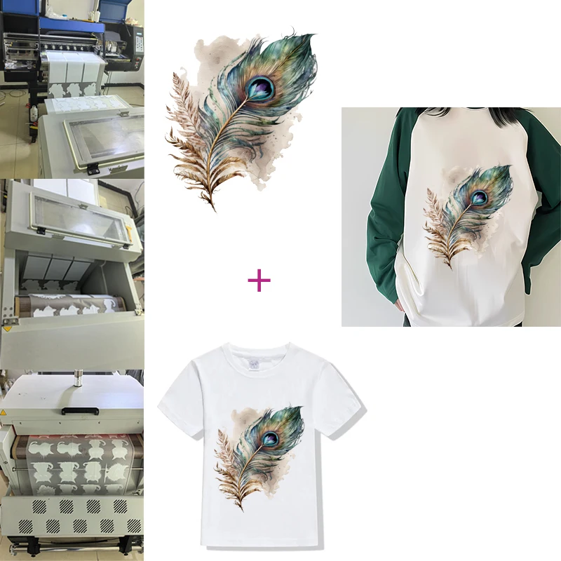 Peacock feather animal heat transfer printing sticker Cool Tshirt jacket packaging accessories ironed on clothes for men women