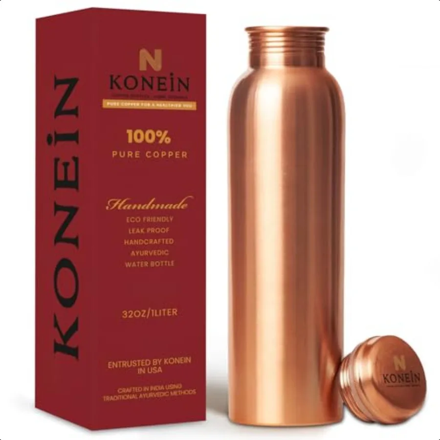 

100 Copper Water Bottle Plain Classic Finish Design 34 Oz 1000ml Ayurvedic Copper Bottle for Drinking water with Nature Health