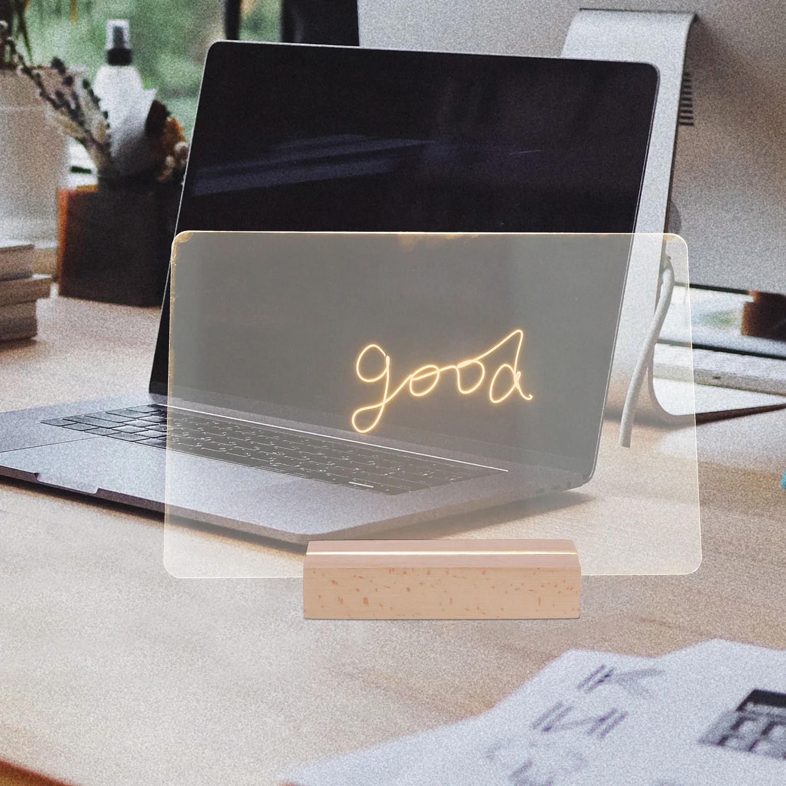 1 set 1 Set Acrylic Message Night Lamp Writing Board For Office School Home Desktop Decor Erasable Note Board Luminous Base