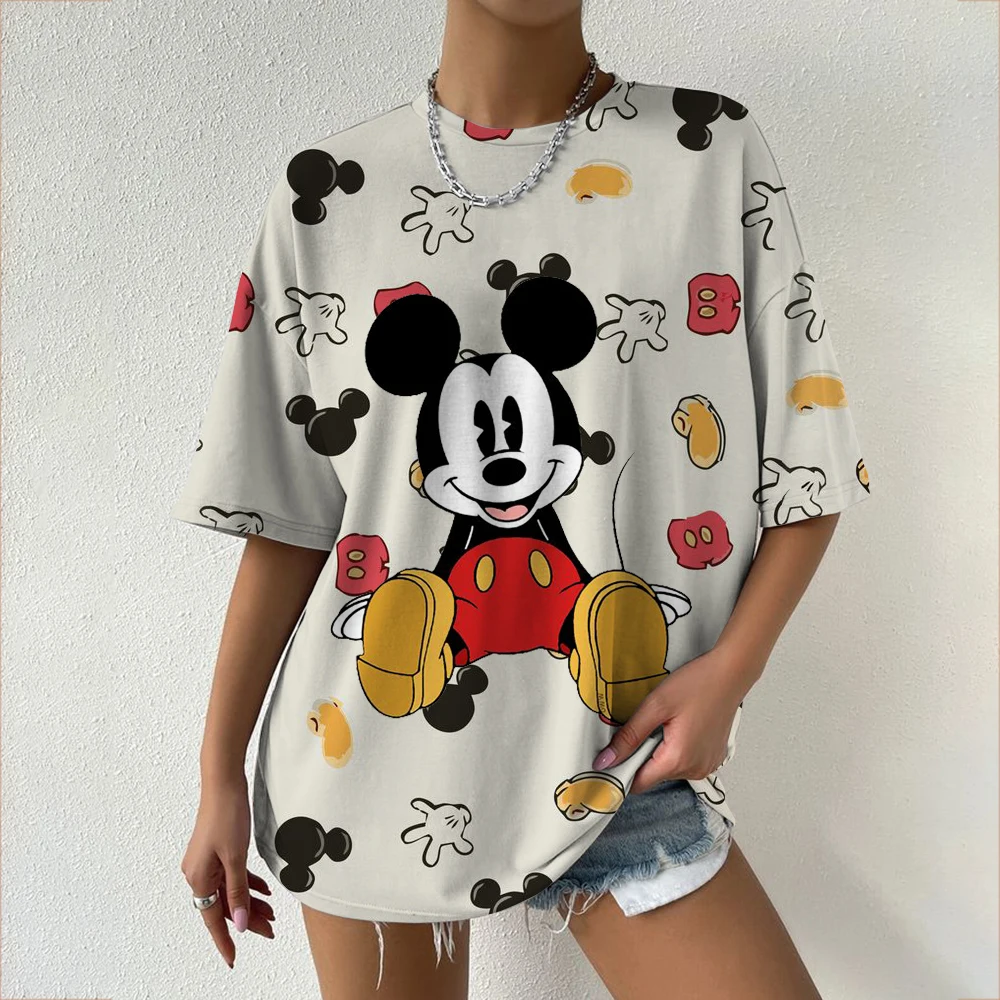 Dames T-shirts Disney Mickey Mouse 3D print Nieuwe V-hals Korte Mouw Zomer Casual Dameskleding Harajuku Y2K Hip Hop kleden