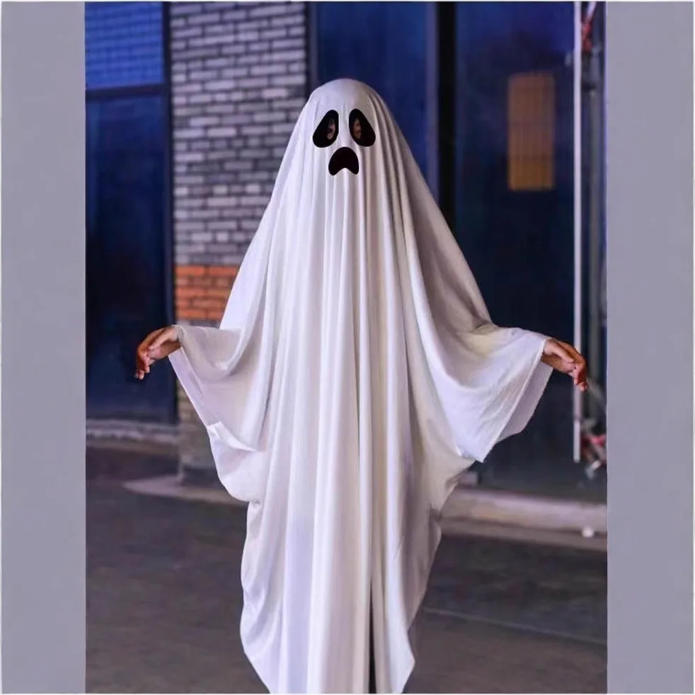 Cute Kids Halloween Horror Cloak Cape Anime No Face Cosplay Costumes Ghost White Tassels Cloak Unisex Halloween Costume Full Set