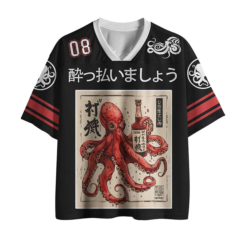 2026 Retro Osaka Oktopus-Print Kurzarm-Trikot mit Dotonbori-Motiv, Kinder-Sport-T-Shirt, locker und atmungsaktiv, Unisex