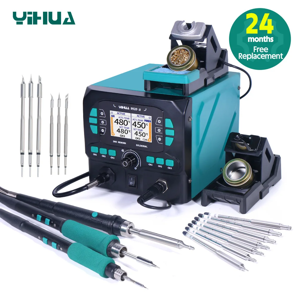 

YIHUA 992D-II Precision Air Rework Station With 1/2/3/4mm Air Nozzle 210 245 Optional Soldering Iron 2 In 1 Desoldering Station