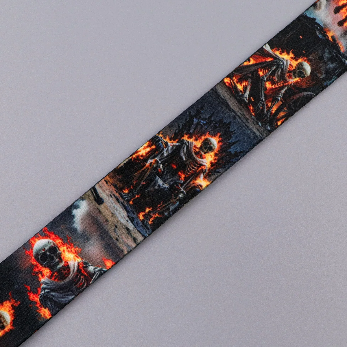 Flame Skeleton Lanyard Dark Skull Neck Strap Keychain Card Cover Badge Holder Mobile Phone Hang Rope Keyring Accessories Gifts