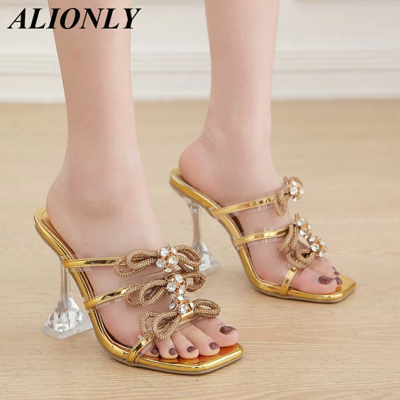 Alionly  Sexy Peep Toe Slippers Women Party Nightclub Strip Pole Dance High Heels Platform Clear Crystal Shoes Ladies Sandals