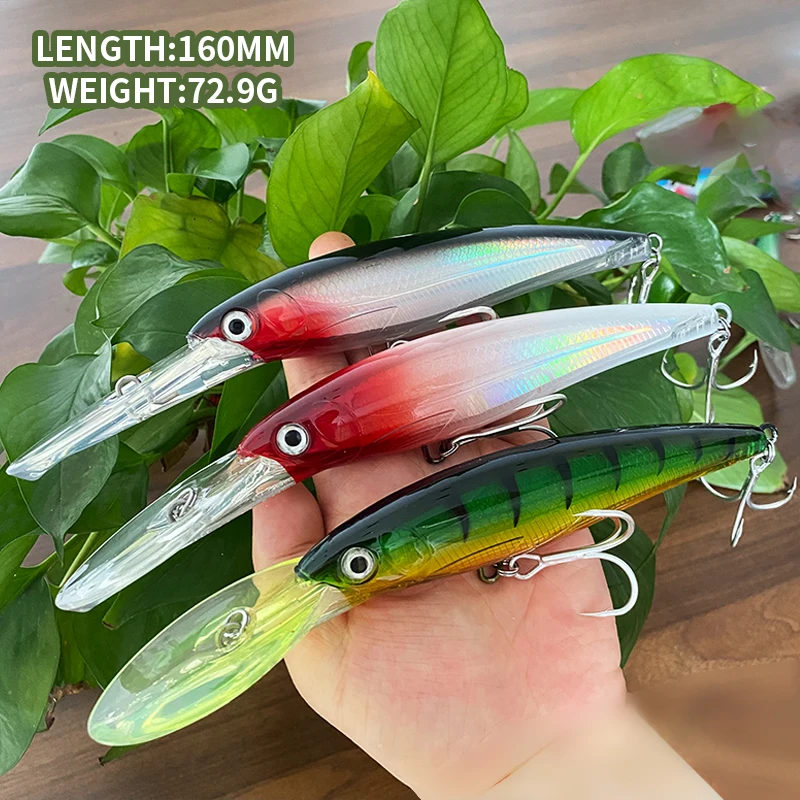 Sinking Heavy Minnow Fishing Lure 160mm 72.9g Deep Diving Trolling Seabass Pike Wobblers Laser Hard Bait Minnow 9130