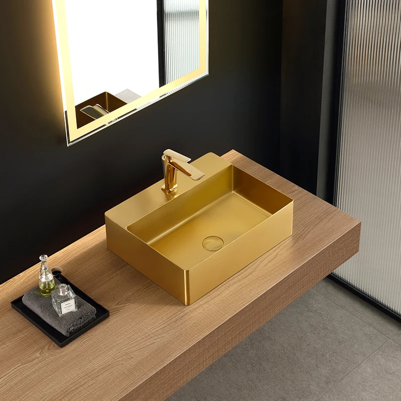 

Thin-edged golden stainless steel washbasin single basin bar toilet basin villa luxury washbasin