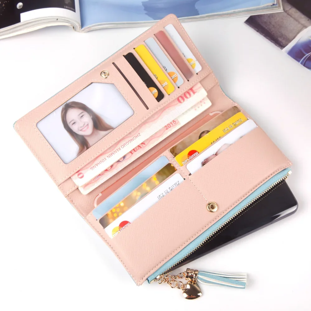 Women's Long Wallet,Multi Card slots Handheld Clutches,Tassel Zipper Clutch Purse,Slim Large Capacity Leather Mobile Phone Bag