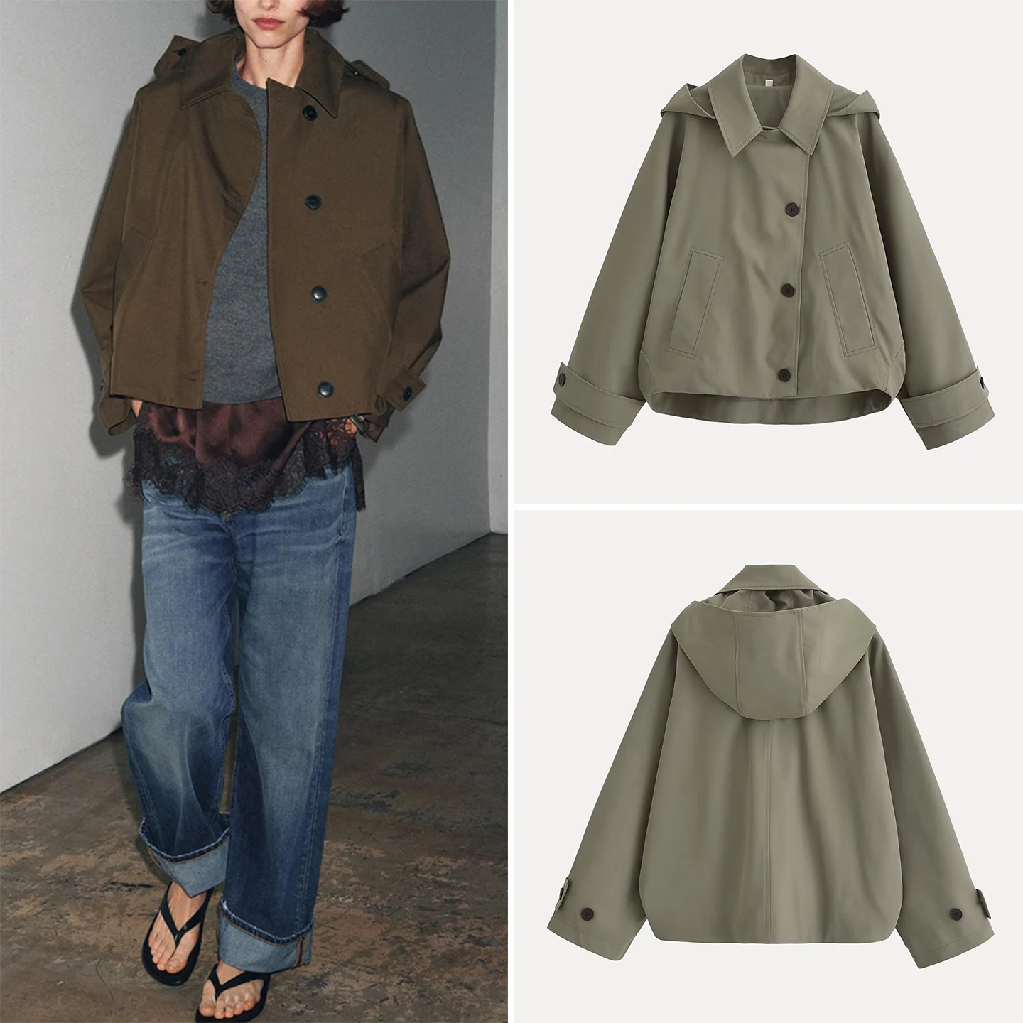 

Z Women's Faionable Hooded Cowl Ne Jaet 2025 New Arrival Stand Fit ort Outerwear Ele Lady's Coat